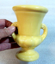 Vintage Yellow Glazed Ceramic Handled Serving Bowl with Scalloped Rim