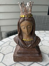 Pair of Hand-Carved Wooden Busts, Native/Indigenous Man and Woman on Plinths No marks at all