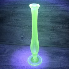 Vaseline / Uranium Glass Floral Embossed Rose Bowl Vase, Yellow, 5 inches — listing 4