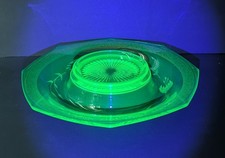 Green Uranium (Vaseline) Glass Octagonal Salad/Luncheon Plate, Depression Era