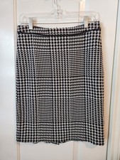 Houndstooth Pencil Skirt with Leather Buckle Waistband, Tan/Brown — listing 3