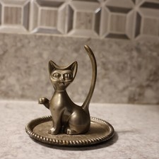 Vintage Brass Stylized Cat Ring Holder Figurine with Long Upright Tail — listing 6