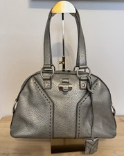 Yves Saint Laurent Rive Gauche Muse Bowler Bag in Dark Brown Leather with Gold Studs