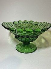 Emerald Green Pressed Glass Ruffled Compote / Comport on Pedestal Foot — listing 3