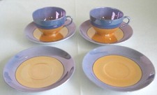 Vintage Lusterware Porcelain Tea Set - Peach & Iridescent White with Silver Trim (Teapot, Sugar Bowl, Cups & Saucers) — listing 6