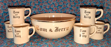 Vintage Tom & Jerry Punch/Eggnog Bowl Set with 4 Mugs, Cream with Gold Trim and Old English Lettering — listing 6