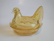 Iridescent White Opalescent Milk Glass Hen on Nest Covered Dish with Hand-Painted Floral Decoration — listing 6