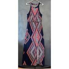 Trixxi Blue and White Chevron Ikat Print Halter Maxi Dress, Size XL — listing 3
