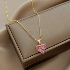 Gold-Tone Rhinestone Pendant Necklace with Faceted Red Diamond-Shaped Stone — listing 3