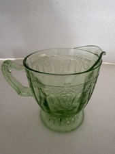 Vintage Green Uranium Depression Glass Creamer and Sugar Bowl Set, Cameo Ballerina Pattern, Anchor Hocking — listing 6