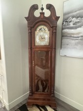 Traditional Grandfather Clock with Bonnet Top, Arched Brass/Silvered Moon-Phase Dial, and Three-Weight Movement — listing 4