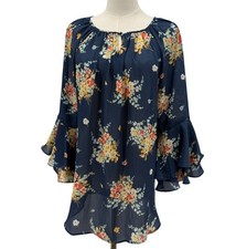 Chaps Women's Blue & White Floral Boho Peasant Blouse, Size Small — listing 6