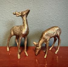Pair of Vintage Solid Brass Deer Figurines (Standing Buck and Grazing Doe), Made in Korea — listing 6