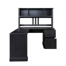 Traditional Oak-Finish Single Pedestal Computer Desk with Hutch Top — listing 6