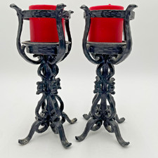 Black Wrought Iron Open Cage Lantern-Style Pillar Candle Holder with Ring Top — listing 2