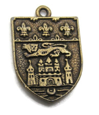 Vintage Brass Heraldic Charm Pendant with Crown and Lion Coat of Arms — listing 2