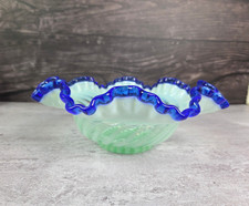 Blue Opalescent Art Glass Ruffled Trumpet Vase / Tulip Lamp Shade — listing 4