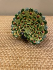 Enameled Jeweled Peacock Trinket Box with Rhinestone Accents