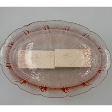 Art Deco Pink Depression Glass Footed Console Bowl with Chevron Pattern, 10" Diameter — listing 3