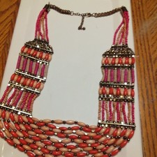 Vintage Triple-Strand Pink Beaded Necklace with Gold-Tone Accent Beads — listing 3