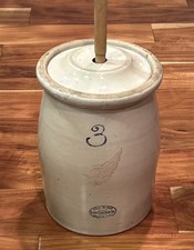 Antique Stoneware Butter Churn with Wooden Dasher and Lid, Size 3 — listing 6