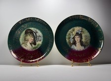 Antique Porcelain Portrait Table Lamp "Gainsborough" by Joh Peters, Forest Green & Gold Urn Form — listing 3
