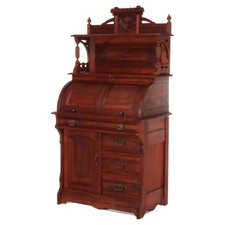 Antique Victorian Eastlake Walnut Writing Desk with Gallery Back and Slant Panel — listing 4