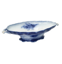 Antique Flow Blue Touraine Pattern Oval Vegetable / Serving Bowl with Handles