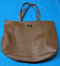 Joy Mangano Tan Faux Leather Tote Bag with Plaid Fabric Lining — listing 5
