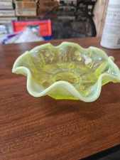 Blue Opalescent Art Glass Ruffled Trumpet Vase / Tulip Lamp Shade