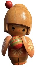 Vintage Japanese Sosaku Kokeshi Wooden Doll, 8 inch, Hand-Painted Floral Kimono with Signed Base — listing 3