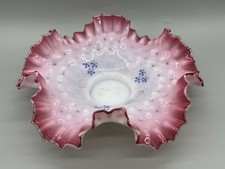 Hand-Blown Art Glass Free-Form Basket Bowl with Pink, Blue & Green Swirls — listing 3