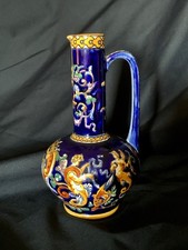 Gien Faience Renaissance-Style Bleu Lapis Pitcher with Grotesque Decoration — listing 4