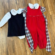 The Beaufort Bonnet Company Ivy League Longall - Richmond Red Corduroy with Buckhead Blue Oxford Stripe Trim, Size 12-18M — listing 6