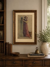 Original Signed Watercolor Painting of Kneeling Women in Church, Signed 'J. Flores' — listing 5