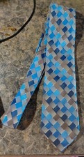 Geoffrey Beene Blue & White Diagonal Striped Silk Necktie