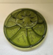 Indiana Glass 12" Clear Divided Relish Tray with Etched Floral & Starburst Pattern — listing 2