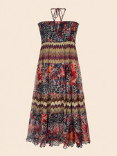 Lapis Floral Backless Halter Dress, Petite Medium — listing 2