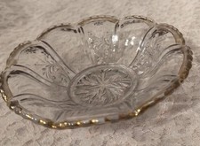 Vintage Pressed Glass Bowl with Gold Gilt Scalloped Rim and Starburst Base — listing 4