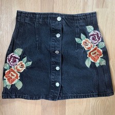 Floral Print Denim Skirt, Retro 60s/70s Style Multicolor