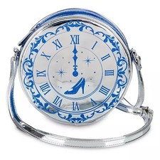 Cinderella Clock Round Crossbody Bag with Glass Slipper and Roman Numeral Design