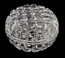 Cut Crystal Compote Bowl on Ornate Cast Metal Pedestal Base with Hanging Prisms — listing 6