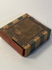 Antique Folk Art Hinged Wooden Trinket Box with Decorative Gesso Relief Lid and Print Inset — listing 3
