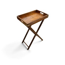 Black Lacquered Chinoiserie Butler's Tray Table with Hand-Painted Floral Design on Faux-Bamboo Folding Stand — listing 5