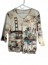 Allison Daley Women's Black & White Floral Print Button-Front Blouse, Size L — listing 5