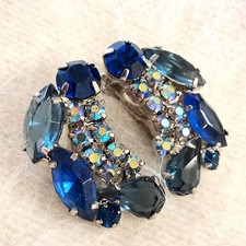 Vintage Gold-Tone Multi-Color Rhinestone Statement Clip Earrings — listing 2