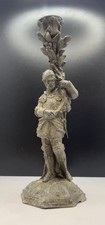 Vintage Italian Cast Metal Medieval Knight Figural Candlestick Holder on Marble Base — listing 2