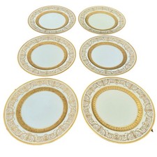 Vintage Gold-Encrusted Rim Porcelain Dinner Plate with Central Urn & Floral Motif — listing 2