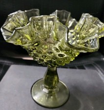 Hand-Blown Art Glass Pedestal Vase with Cream Crackle Bowl and Clear Looped Stem — listing 6