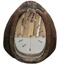 Antique Horse Collar Repurposed into Wall Clock with Green Velvet Face and Brass Numerals — listing 4